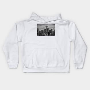 Seattle Skyline In Black And White Kids Hoodie